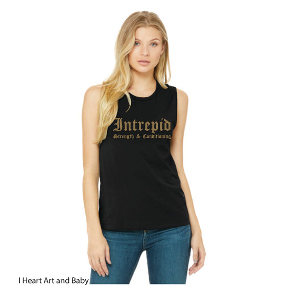 CrossFit Intrepid, Woman's Muscle Tank Top with Gold Ink