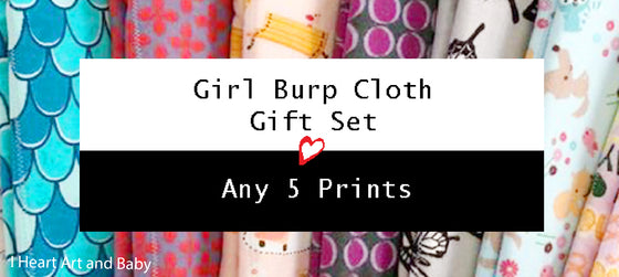 Girl Burp Cloth, Set of Five - You Choose Prints