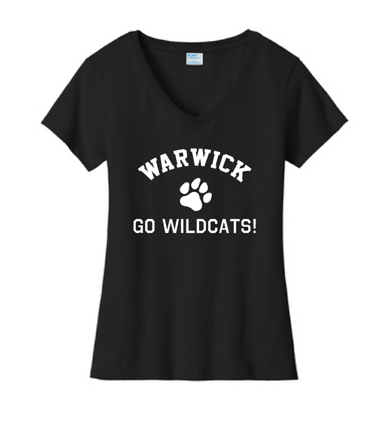 Sanfordville School - White "Go Wildcats" Ladies V-Neck Tee