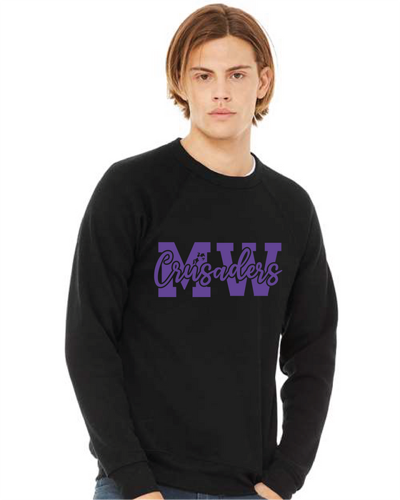 MWHS - Bella + Canvas ® Sponge Fleece Raglan Crewneck Sweatshirt - Purple MW Crusaders