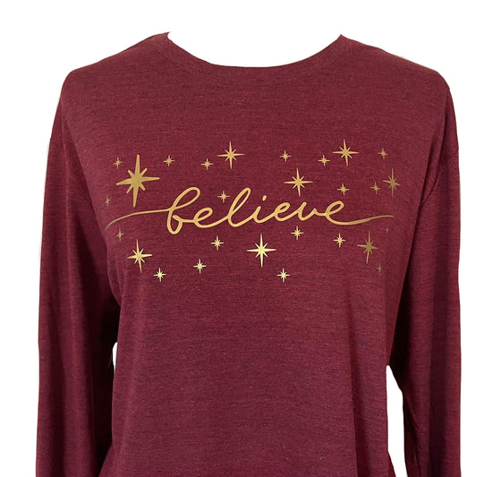 Believe Christmas Shirt, Unisex Tri-Blend Long Sleeve Tee