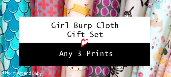 Girl Burp Cloth, Set of Three - You Choose Prints