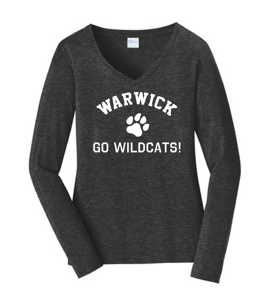 Sanfordville School - White "Go Wildcats" Ladies Long Sleeve V-Neck Tee