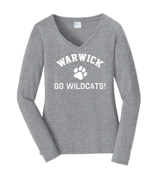 Sanfordville School - White "Go Wildcats" Ladies Long Sleeve V-Neck Tee
