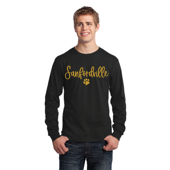 Sanfordville School -  Gold Foil "Sanfordville Paw " Long Sleeve Tee