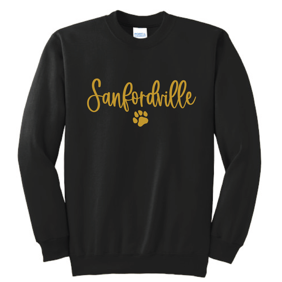 Sanfordville School - Gold Foil "Sanfordville Paw" Fleece Crewneck Sweatshirt