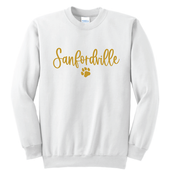 Sanfordville School - Gold Foil "Sanfordville Paw" Fleece Crewneck Sweatshirt
