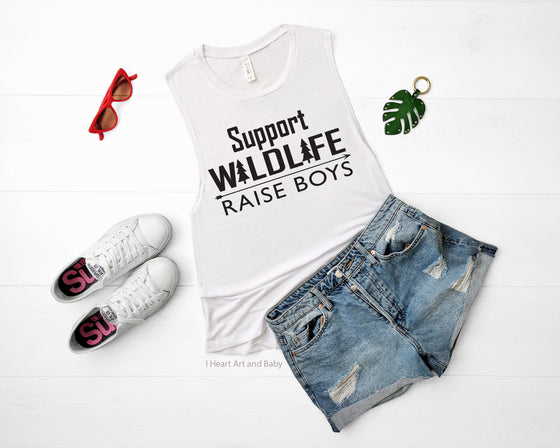 Support Wildlife Raise Boys Women's Muscle Tank Top White