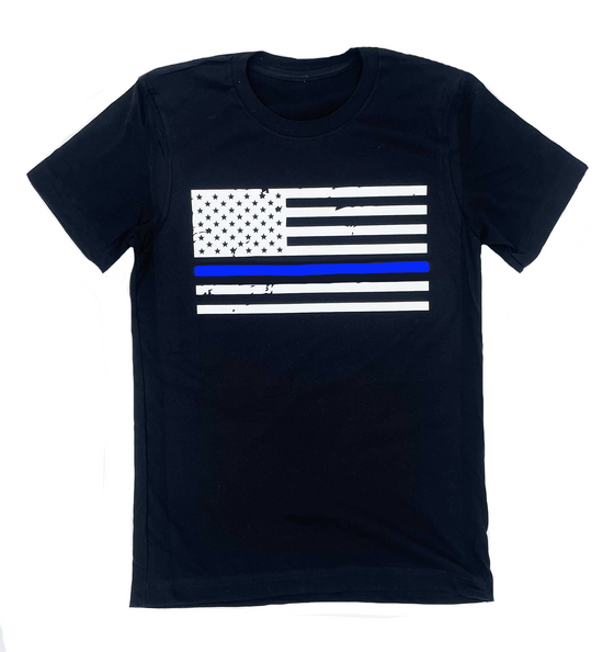 Distressed Flag with Optional Red/Blue Line -  Unisex Tri-Blend Shirt