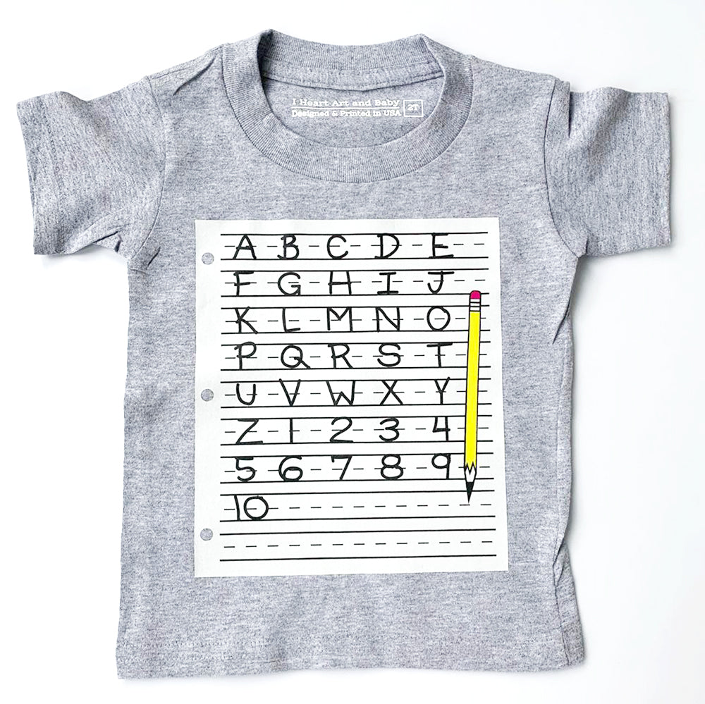 Alphabet Shirt for Kids, Toddler First Day of School I Heart Art and Baby