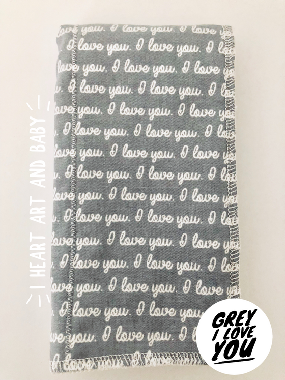 Grey love you- boy burp cloth