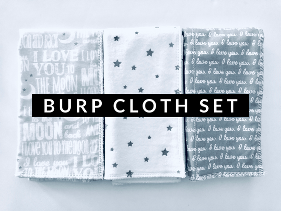 Burp Cloth Set Grey and White