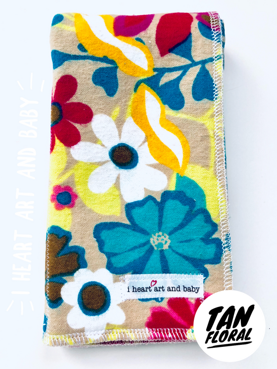 Tan Floral- Girl Burp Cloth