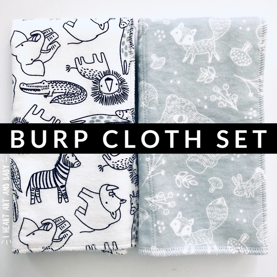 Burp Cloth Gift Set - Animals, Black, White, Grey